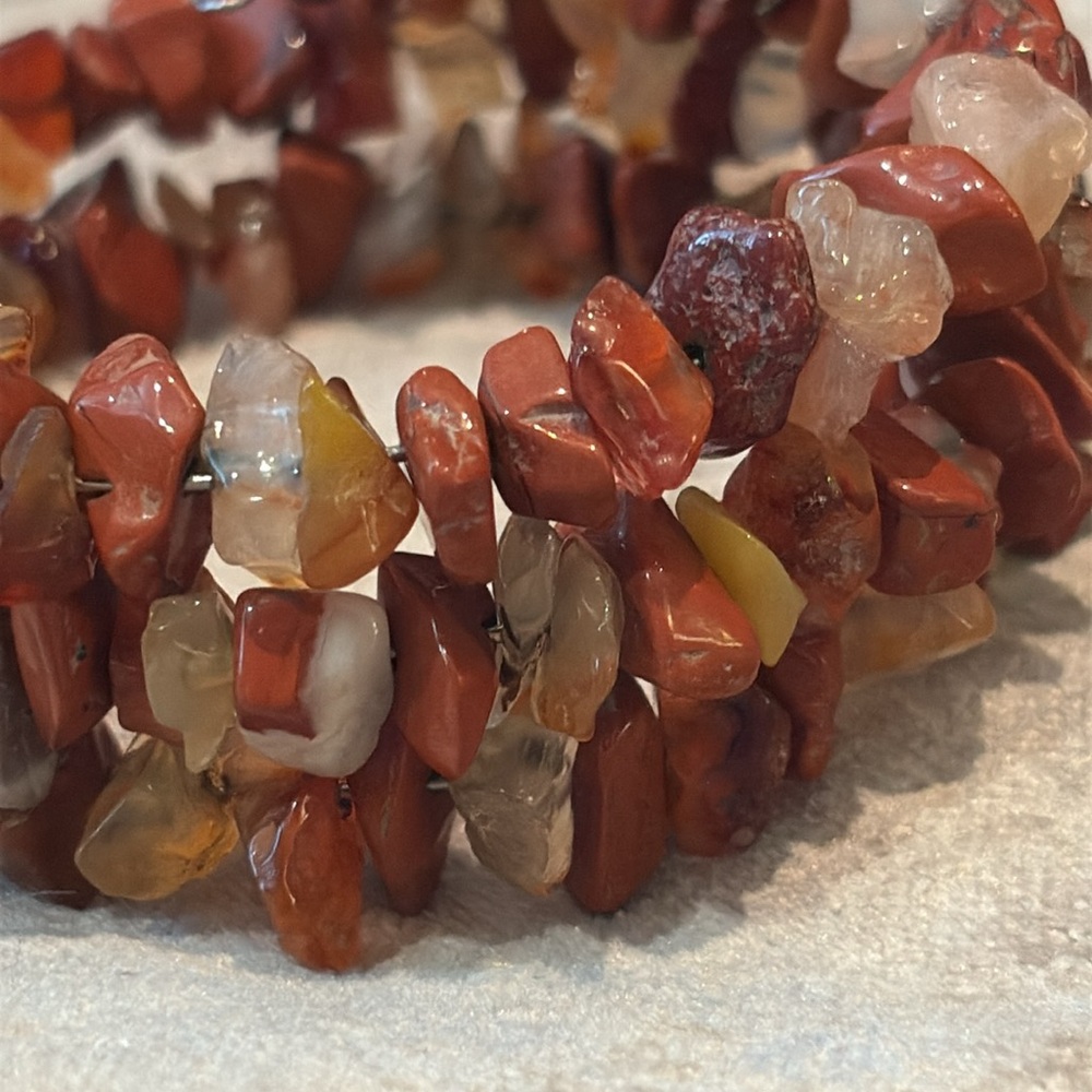 Red Stone Chip Coil Bracelet Carnelian Chips Tumbled Polished Stone